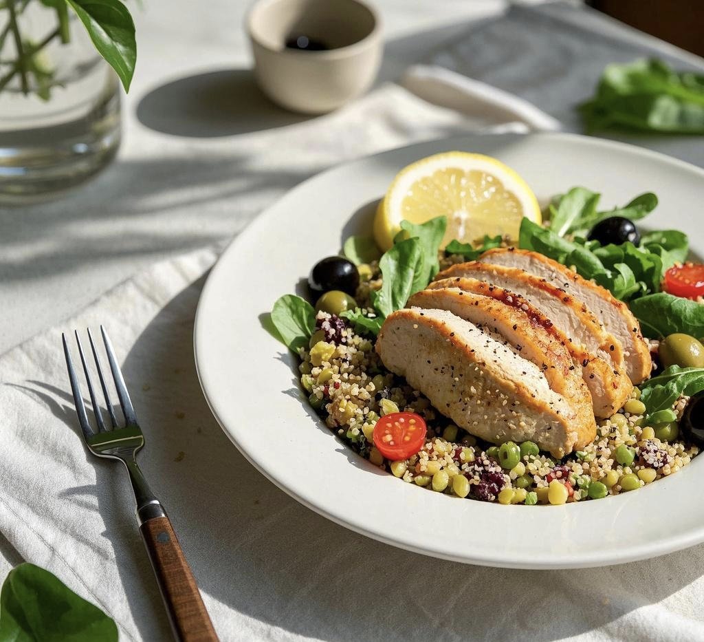 Shereen68643431's tweet photo. [Fuel your day with this quick 300-calorie meal! Grilled chicken, roasted broccoli u0026 quinoa – high protein, fiber, zero guilt. Perfect for post-workout or busy weekdays. #EasyFitMeal]， https://t.co/kOKiNz8UZr