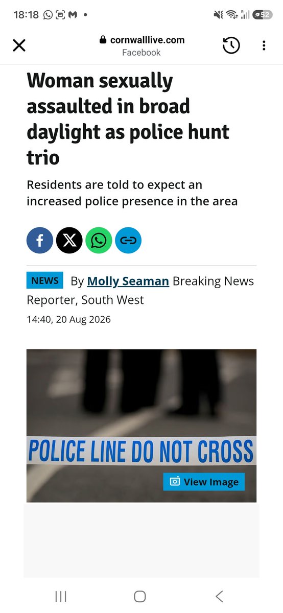 KingBobIIV's tweet photo. A woman has been violently sexually assualted by 3 men in Liskeard at 08.10 in the morning. So desperate are the police to find these men, they've chosen not to put out any description in order to aprehend them before they do the same to someone else. https://t.co/Uo6Sv6NBpZ