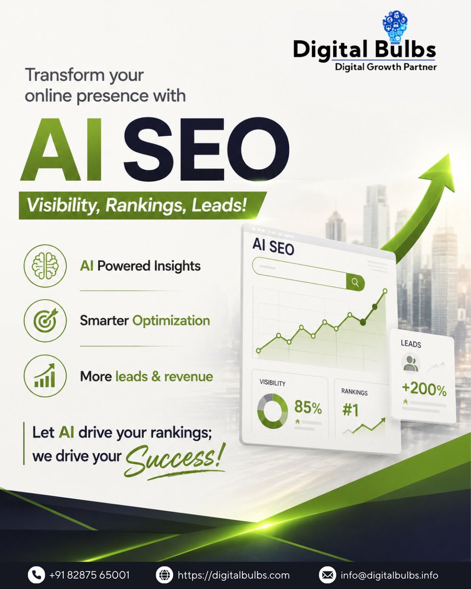 DigitalBulbs's tweet photo. Transform your online presence with AI SEO. Stop guessing what the algorithms want and let data lead the way. To grow your business with AI SEO, visit us at https://t.co/mF1lhsFtU5 #Singapore #USA #NYC #LosAngeles #AEO #AIMarketing #Florida #Philadelphia https://t.co/WKNQqqUHd9