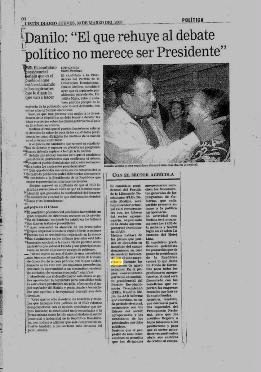 marizan_rafael's tweet photo. Jueves de #TBT. En el año 2000, Danilo Medina advertía: “El que rehúye al debate político no merece ser Presidente”.⭐💪🏾😎 https://t.co/vcuuYJitGC