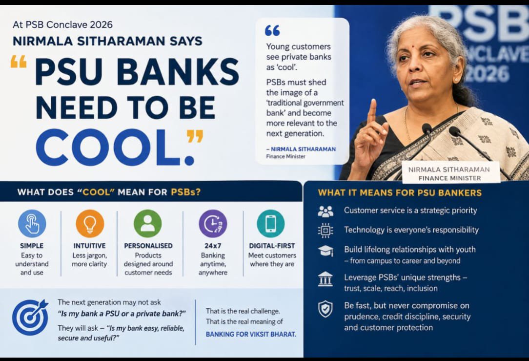 bankaffairs's tweet photo. PSU Banks Need to Be Cool? First Look at the Numbers.

PSBs handle 168 crore+ deposit accounts and 100 crore+ loan accounts** with just 4.3 lakh officers and 2.5 lakh clerical staff. In that also 10% elite group scle Iv and above leave it .. 

Private banks manage only around 34 crore accounts — yet employ nearly 7.8 lakh people**, backed by armies of DSAs, recovery agents, sales teams and outsourced staff.

This is the reality before any talk of becoming “cool”.

Madam Finance Minister,

You have asked Public Sector Banks to shed the image of a traditional government bank and become simple, intuitive, personalised, 24×7 and digital-first so that the next generation finds them “cool”.

But how does a bank look cool when its branches are chronically understaffed?

Every day, the same limited workforce is expected to handle deposits, loans, recovery, compliance, audit, KYC, government schemes and customer grievances — while being chased for insurance and third-party product targets. “How much insurance today?” is the constant question, even as the counters overflow.

Where is the accountability of senior executives? Private banks aggressively chase salary accounts and large institutional relationships. Many PSB branch employees are left to generate business without enough people on the ground.

Even basic infrastructure needs honest scrutiny. Visit a crowded rural branch on pension day or an understaffed urban branch at month-end without prior notice. Look at the customer ambience, toilets, furniture, cleanliness and housekeeping. In many places, permanent sub-staff arrangements have vanished. Several training centres and residential facilities lag behind ordinary commercial lodges.

Technology alone will not make PSBs cool.  
A new app will not compensate for an exhausted employee.  
A redesigned branch will not help if there aren’t enough people behind the counters.  
An insurance dashboard will not create customer loyalty.  
Motivational speeches cannot repair an organisation where young bankers themselves are growing frustrated.

So the message from the PSB Conclave must also travel the other way:

- Give branches adequate officers, clerks and sub-staff.  
- Make senior executives accountable for bringing institutional and corporate business.  
- Fix branch infrastructure and restore proper housekeeping.  
- Improve training centres and staff facilities.  
- Stop measuring banking primarily through daily insurance calls and endless dashboards.  
- Give employees time to talk to customers and protect their work-life balance.

Profitability matters. Efficiency matters. Technology is essential.  
But none of these gives any institution the right to burn out its officers in the name of transformation.

Before asking PSBs to become cool for the next generation of customers, make them places where the next generation of bankers actually wants to work.

That would be real reform.

@DFS_India @nsitharaman @TheOfficialSBI @bankofbaroda @pnbindia @canarabank @UnionBankTweets @BankofIndia_IN @MyIndianBank @IOBIndia @centralbank_in @UCOBankOfficial @mahabank @PSBIndOfficial