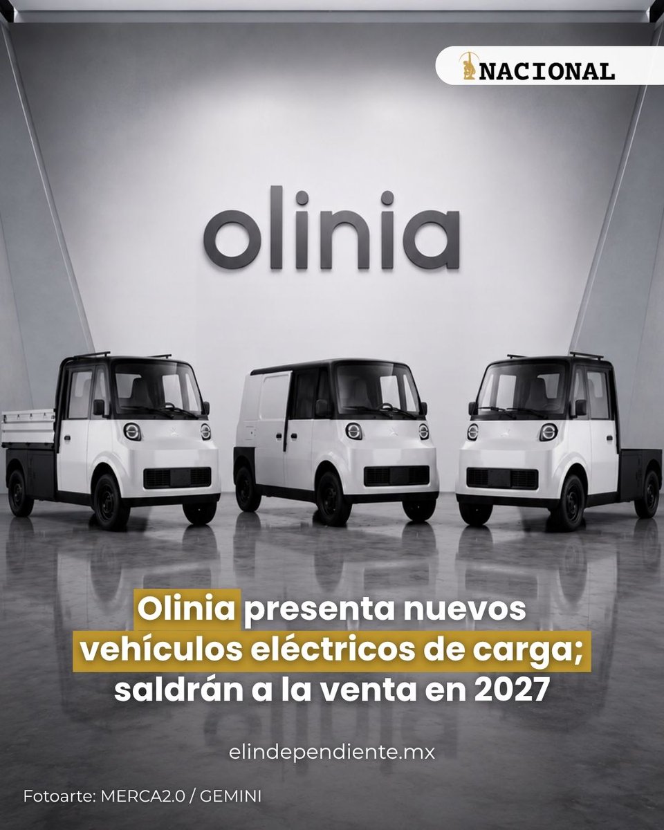 ElIndpendiente's tweet photo. Presentan los modelos eléctricos Olinia Carga y Van: capacidad para 650 kg y recarga en enchufes convencionales.

Llegarán al mercado a finales de 2027 con la meta de producir 50 mil unidades anuales en México.