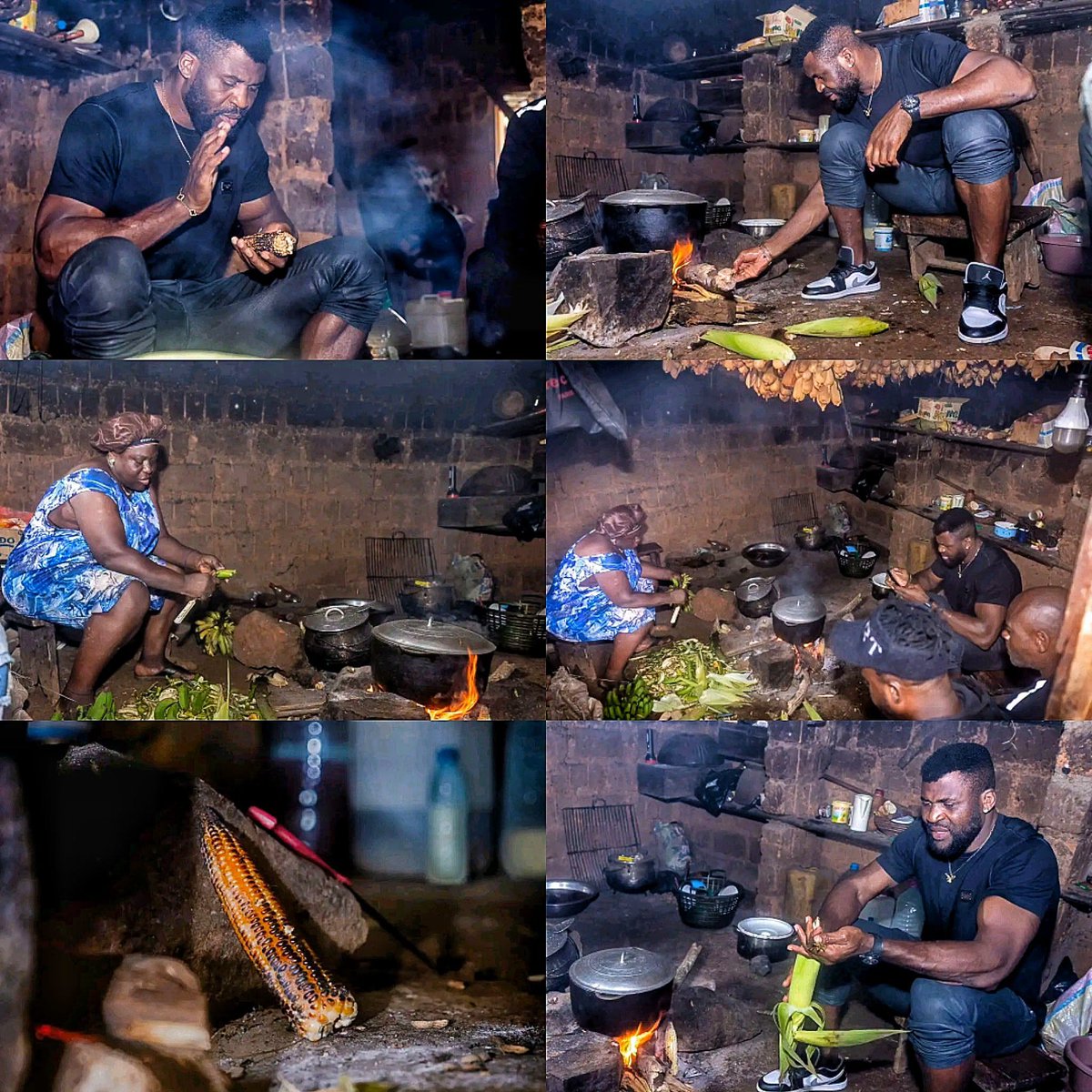 Global_Folder's tweet photo. This is Francis Ngannou, widely regarded as one of the strongest men on the planet, cooking corn over a fire in his mother’s village of Batie in Cameroon’s West Region 🇨🇲.

Despite having journeyed across the globe and owning luxurious homes and vehicles in various locations, he still chooses to return to his mother’s kitchen.

He has said that nothing compares to the rainy season in his home village. Even as a world champion, he continues to value and honour his origins.

It stands as a powerful example of genuine humility. No matter how far life may take a person, it remains important to remember the path that leads back home.