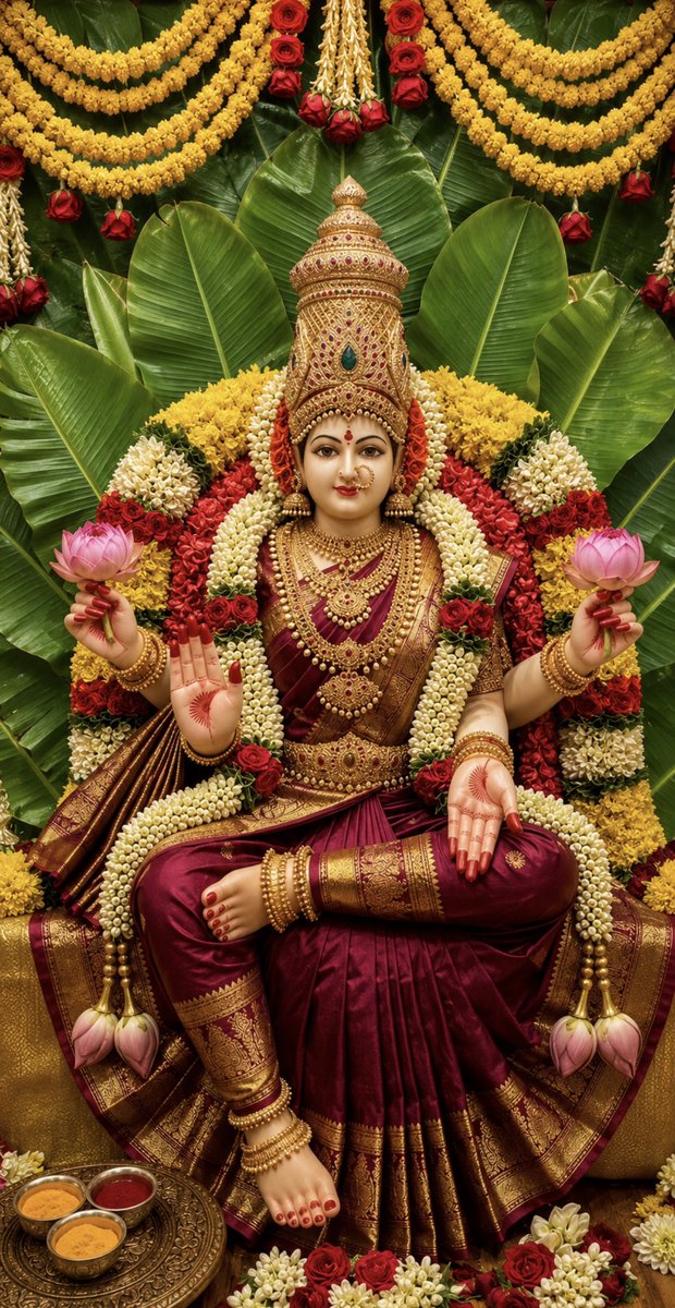 Jayalko1's tweet photo. VARA LAKSHMI VRAT: TOMORROW🌺

Varalakshmi is a manifestation of Ma Lakshmi who grants boons to bhaktas. 
Observing Varalakshmi vrat is equivalent to worshipping Ashtalakshmis (eight different forms of Ma Lakshmi).
The significance of this vrat was told to Ma Parvati by Shiva himself.

There was a pious woman Charumati.
Pleased with her, Mahalakshmi directed her in a dream to observe the Varalakshmi vrat.
All those who participated in the puja with her were blessed with wealth and prosperity.
Likewise, this vrat grants Ma Lakshmi’s blessings to all bhaktas.