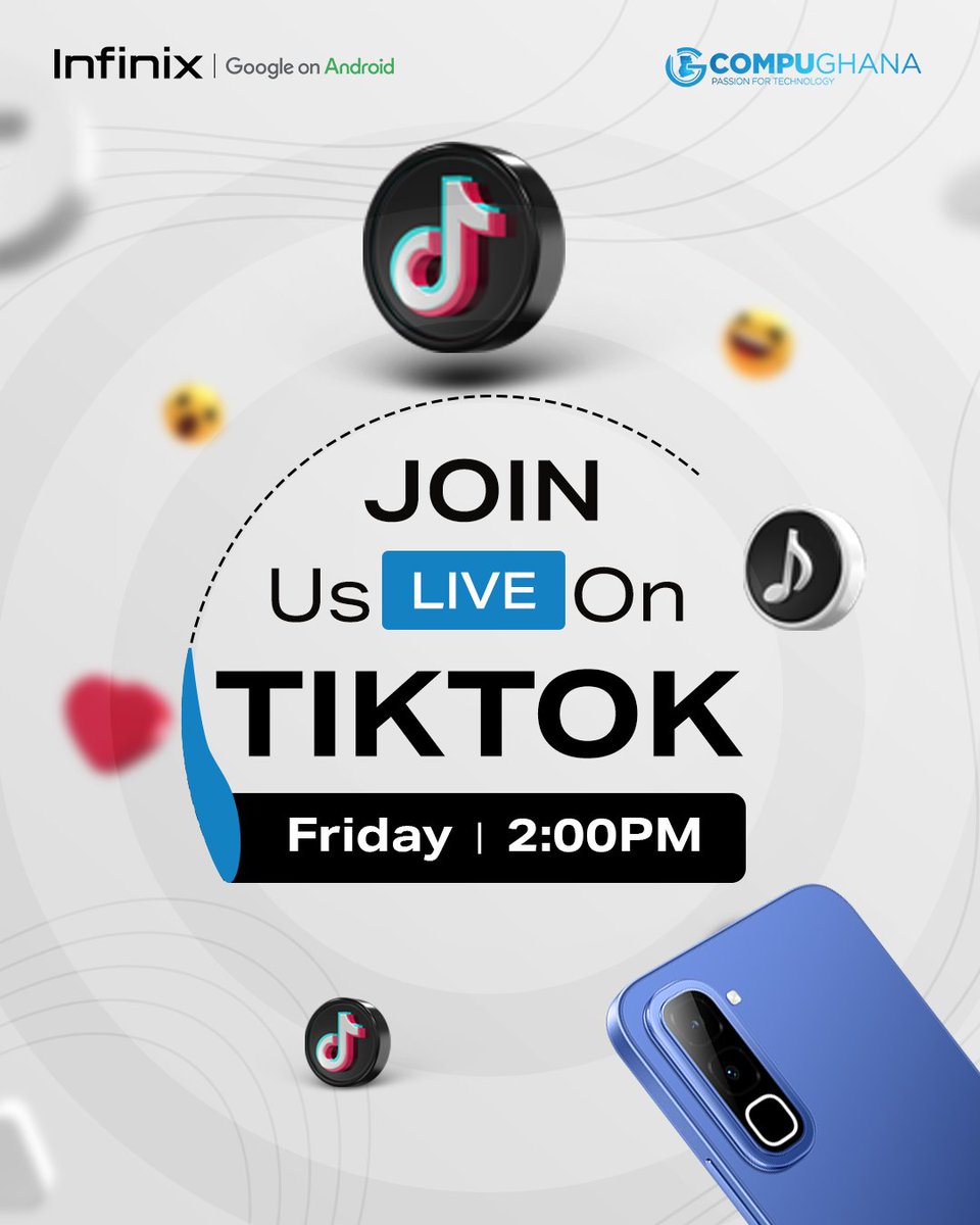 InfinixGhana's tweet photo. Weβre going LIVE!
Join us this Friday at 2PM on TikTok for fun, vibes, and amazing surprises! π
Donβt miss it!
#InfinixGhana #Infinix #HOT70 #TikTokLive #HotLikeYou #JoinUsLive https://t.co/r2HJvOt3OR