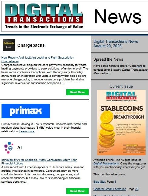 DTPaymentNews's tweet photo. Today's Digital Transactions News: Recurly Takes on Subscription Chargebacks; AI’s Commerce Duality; Repay’s Visa Connection
https://t.co/tiNFMIr9Xv
#payments #Visa #Repay #AIshopping #Experian #agenticcommerce #Recurly #Justt #subscriptionpayments #chargebacks #AI https://t.co/s8pmt0Ebst