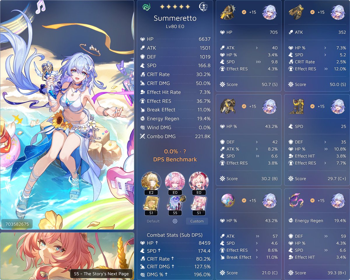 Carl_Aral's tweet photo. @lulu_Yunjin helo! me ayudas con RobinS? esto tengo, funciona? qué recomiendas mejorar? más spd hp? aggy e2s1, cyrene con vonwacq y en vez de hyacine puedo poner a DH pero s0. también tengo sunday e1s1, quizá mejor no sacarla? otros teams: eva, himeko, dots, castorice, amo aggy https://t.co/aDU106NEMs