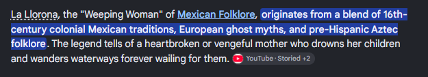 Cromanthus's tweet photo. @JackPosobiec Maybe she is a Mexican born mother and/or knows of the Mexican legend of "La Llorona". Mexican moms raise their kids by telling them "If you don't behave, La Llorona is going to get you". Legends of crazy Mom's snuffing their kids out are hundreds of years old. https://t.co/sCqXKLnDTG