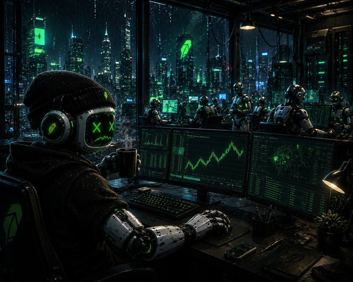 BrokeTerminal's tweet photo. Night shift activated. 🌙🤖☕️ While the city sleeps, the machines keep working. 💻🟢 https://t.co/tBD4dRMyQz