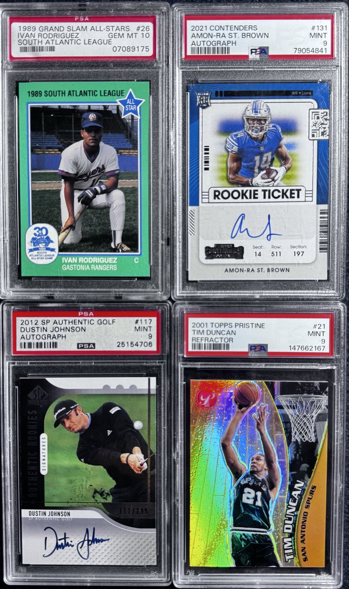 KickCollectible's tweet photo. I just pulled these four random cards out of the collection and tried to rank them based on their Card Ladder value.  

Think you are sharp enough to do it?

I will post their rankings and values later tonight. https://t.co/udTL7F1PY7