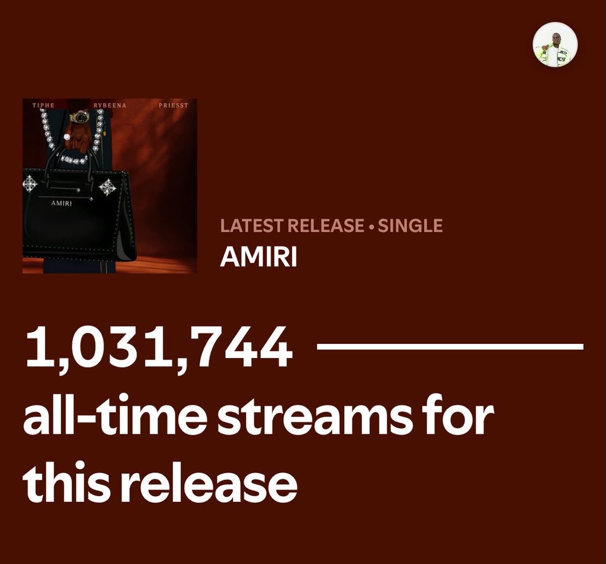 thedebuthub's tweet photo. 🚨 Tiphe earns his first MILLION Spotify streams with “Amiri” ft. Rybeena &amp; Priesst, just 1 month after its release. 📈🔥

— The song has now surpassed 3 MILLION total streams across all platforms. 👏🏾 https://t.co/ow2oC2FlC1