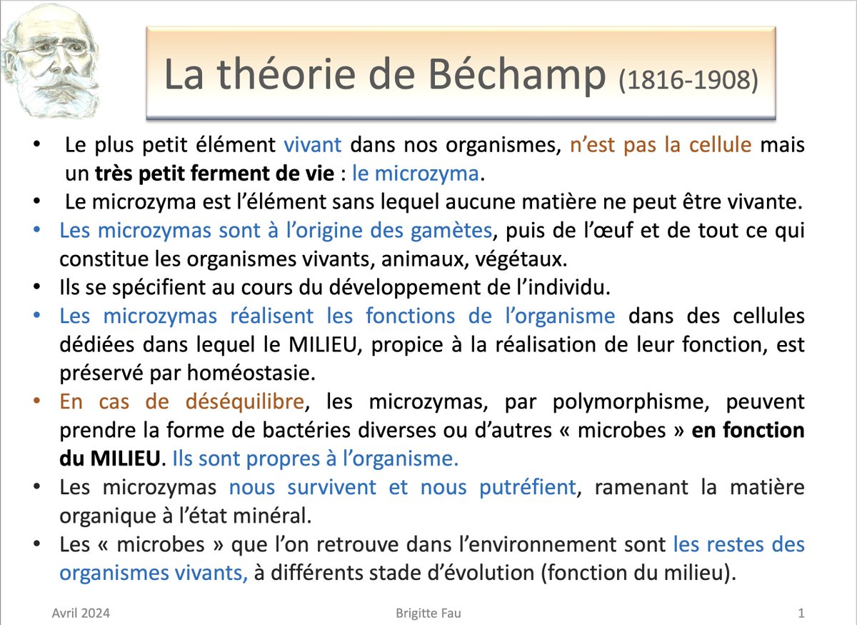 FauBrigitte's tweet photo. Bonjour Marc, merci pour ces explications partagées.
En effet les virologues sont convaincus par la notion de virus et la probabilité que parmi eux ce concept soit rejeté est proche de 0. 
S'il vous plait, prenez le temps, parce qu'une question essentielle n'est jamais posée.
Ces particules sont arbitrairement jugées étrangères à l'organisme. C'est une certitude qui n'a jamais été prouvée.
Elles pourraient être une particule de l'organisme produisant un ARN dit "viral" en réaction au milieu. 
La cause alors n'est pas la particule, mais l'état du milieu.
Oui, cela remet beaucoup en question mais si on remonte à la source de la microbiologie, la science s'est engagée dans une voie toute tracée qui est contredite par les expériences de base.
Béchamp disait "On les prend pour des parasites dont on fait des genres et des espèces", parlant de ces particules de vie qu'il a appelés "microzymas" (= tr��s petit ferments".
Pourtant celles-ci sont l'élément de base en soi (ce que n'est pas la cellule) et sont à l'origine de tout dans nos organismes. 
Une publication de 2013 montre qu'elles auto-assemblent l'ADN au tout début du développement de l'embryon. https://t.co/ZnNXQbfLHD
Pourquoi ne produiraient-elles pas de l'ARN ?
Elles sont la vie en nous.
Mon livre explique la démarche de Béchamp et comment il en est arrivé à comprendre que ce qu'on appelle  "germes" sont les ferments de vie sans lesquels il n'y aurait aucune matière vivante. 
Ceux que l'on retrouve dans l'air sont les restes des organismes vivants animaux et végétaux.
En voici le pdf (en accord avec l'éditeur) : https://t.co/0MvH1Pxn2k