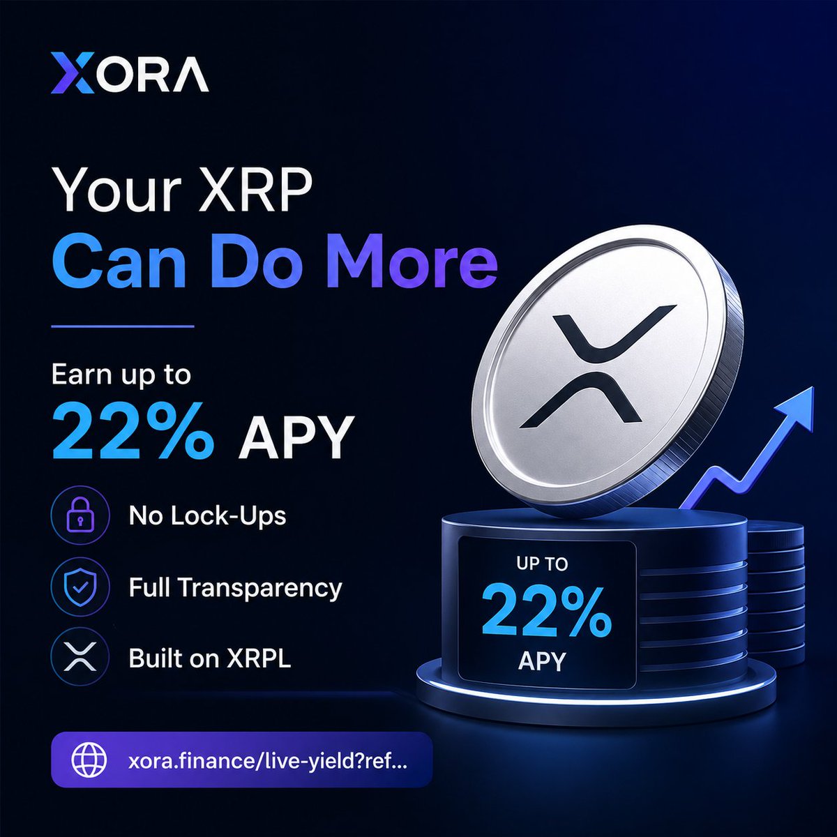 Real00191's tweet photo. Your XRP can do more than simply sit in a wallet. 🚀

Put it to work with @xora_finance and explore yield opportunities of up to 22% APY, with no fixed lock ups and built on the #XRPL.

Smarter ways to make your XRP work harder.

https://t.co/VijMhPZ2FP

#XRP #XRPL #XORA https://t.co/rxkNEiUmMQ