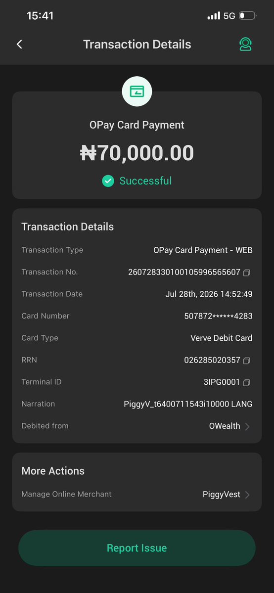 MHusaynah's tweet photo. On 28 July, I made a ₦70,000 transfer from my @OPay_NG account to my @piggyvest account. The transaction showed as successful, but the money was never credited to PiggyVest. @cenbank https://t.co/8sR2W0AGd5