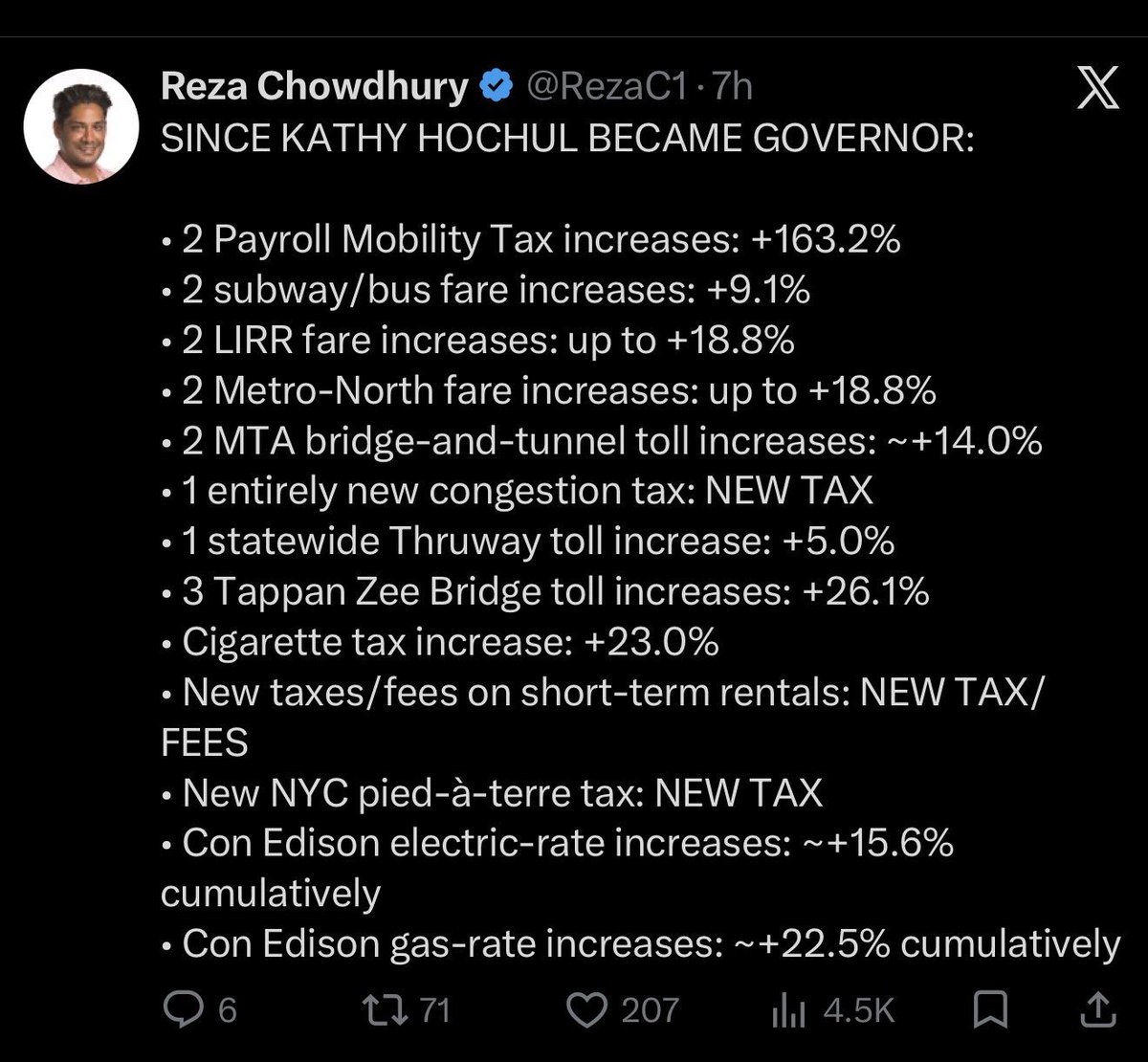 RezaC1's tweet photo. @KathyHochul In reality though you have increased taxes on the most overtaxed populace in the nation. https://t.co/QAW3LC3EH8