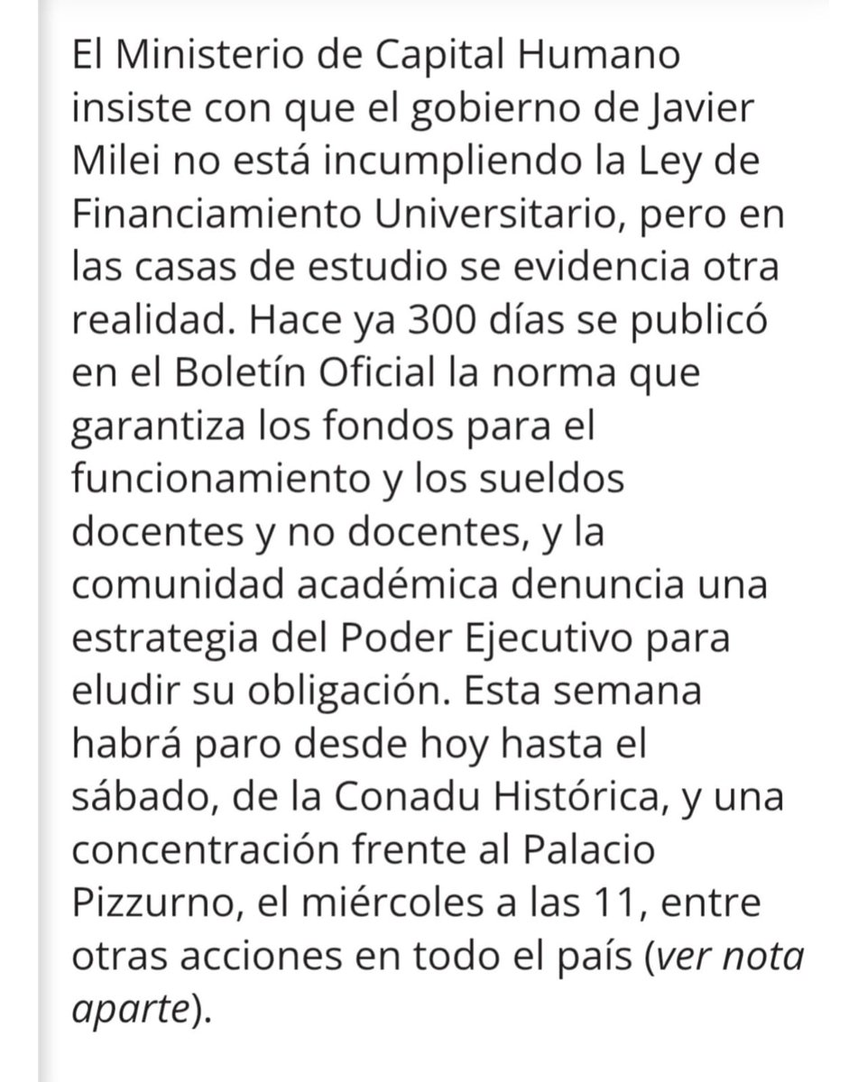 feduba's tweet photo. Ya son 300 días sin que el Gobierno de Milei cumpla con la Ley de Financiamiento Universitario. Mientras se excusa en una actualización salarial que representa menos de la mitad de lo que corresponde, se agudiza la crisis en las universidades y el sistema científico nacional. https://t.co/w8Uu3MOIcQ