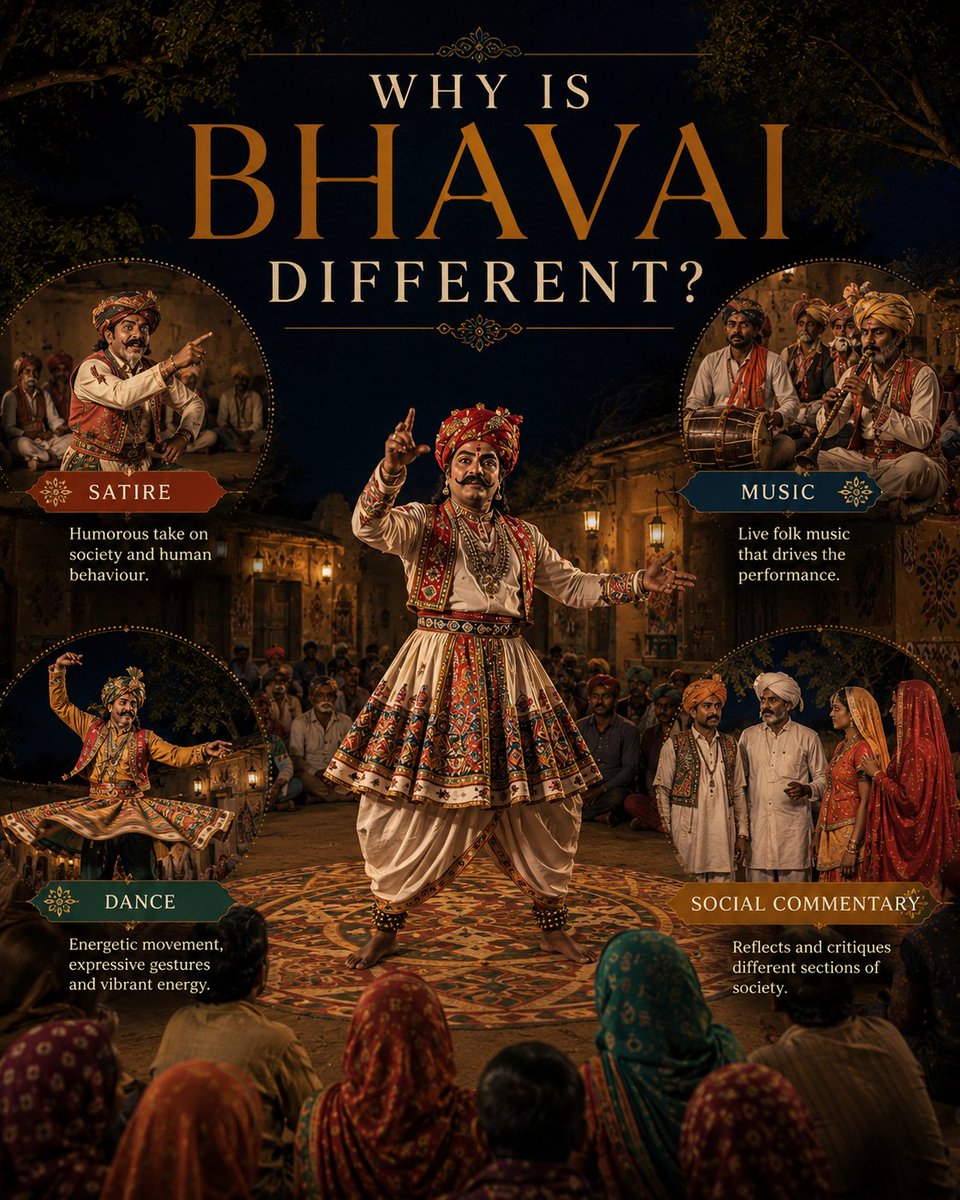 PAI_Work's tweet photo. Bhavai is more than Gujarat’s folk theatre—it is a living tradition where music, humour, storytelling and social commentary come together to hold a mirror to society. 🎭🇮🇳 @CSEPlanB @IndiaFutureAI @phimaanshu https://t.co/cv8OSrZDGt