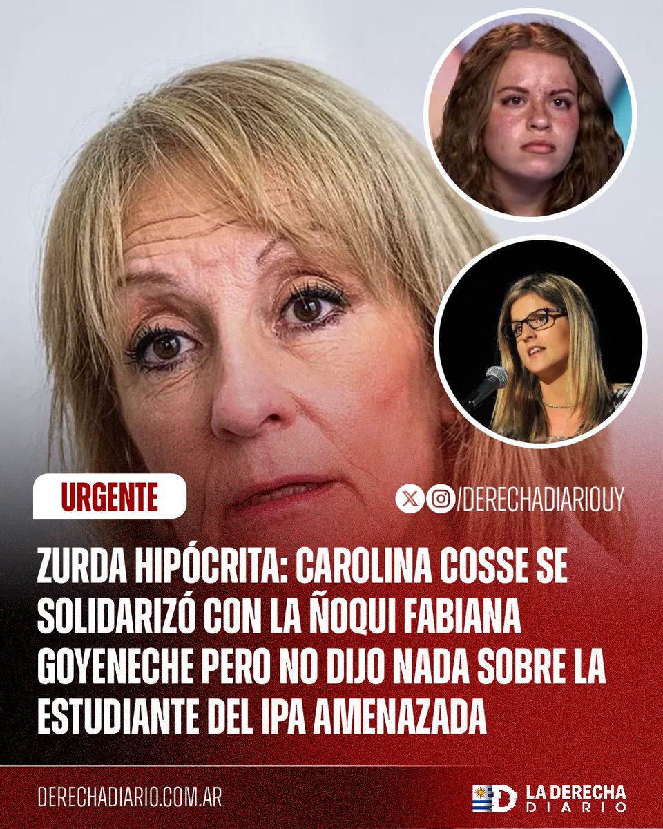 DerechaDiarioUY's tweet photo. 🇺🇾 | ZURDA HIPÓCRITA: Carolina Cosse se solidarizó con la ñoqui Fabiana Goyeneche pero no dijo nada sobre la estudiante del IPA amenazada por comunistas presumiblemente miembros de los gremios. https://t.co/HAtyt2qKn9