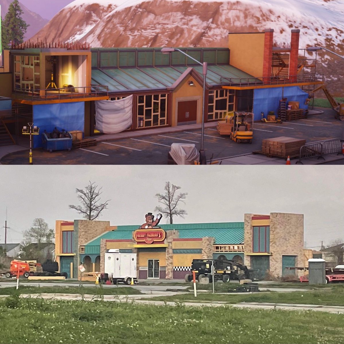 games878787's tweet photo. Noticias FNaF x Fortnite?
Hay un edificio en construcción en el nuevo mapa que se parece mucho a la pizzería de la película y tiene un escenario!

La nueva season tiene como tema iconos de videojuegos y se extenderá hasta Fortnitemares

#FNaF #NoticiasFNaF #FNaFNews https://t.co/BPZOCbRl7t