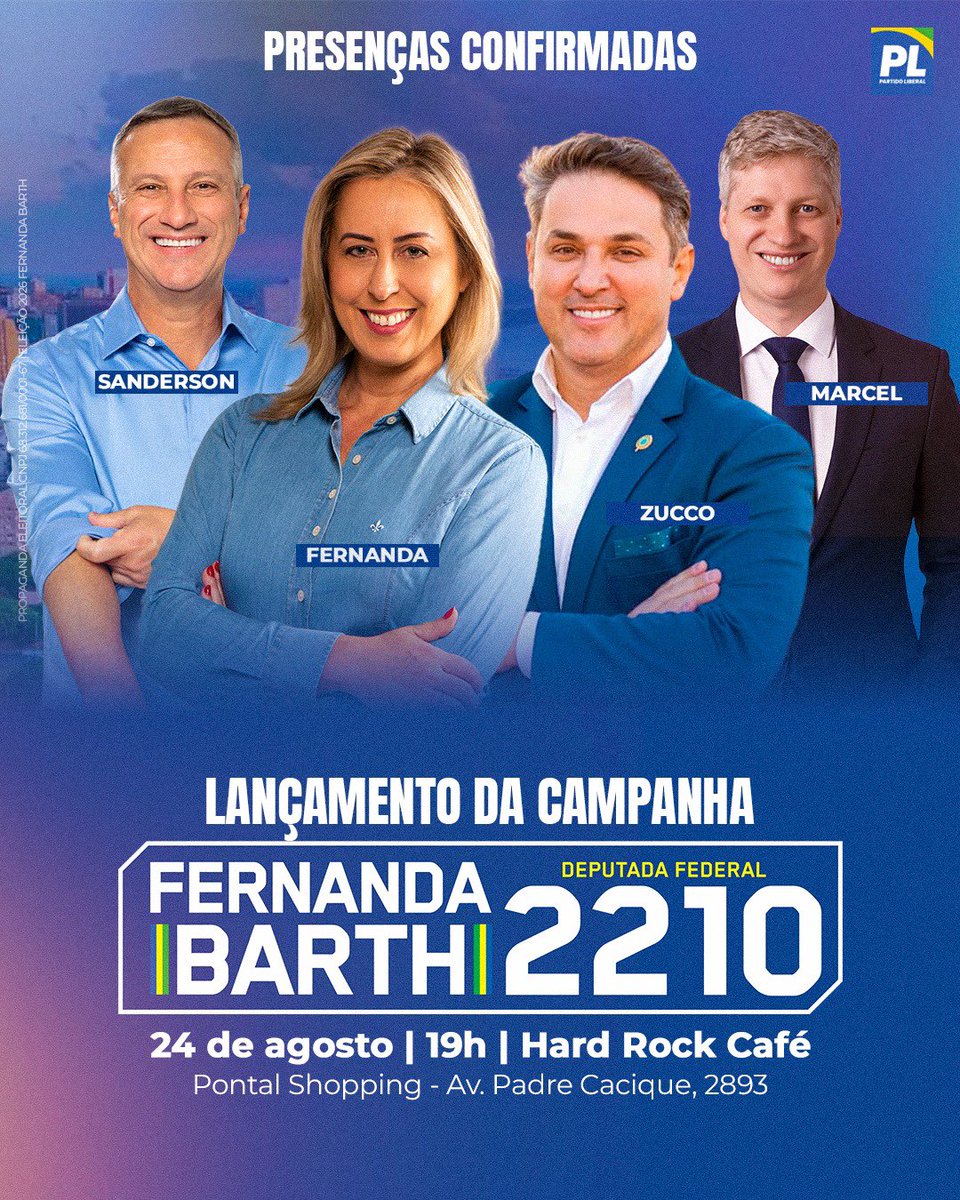 fernandabarth's tweet photo. Não vou sozinha nessa. 💚💛

Sanderson, Zucco e Marcel confirmaram presença no lançamento da minha campanha. E mais importante: eu quero você lá também.

Essa caminhada até Brasília não é minha, é nossa! É do Rio Grande do Sul que precisa de alguém com voz e coragem pra enfrentar o sistema e defender nosso estado.

Vem comigo!

📅 24 de agosto
🕖 19h
📍 Hard Rock Café Pontal Shopping 
 Av. Padre Cacique, 2893 – Cristal
🇧🇷 Evento gratuito, consumo por adesão