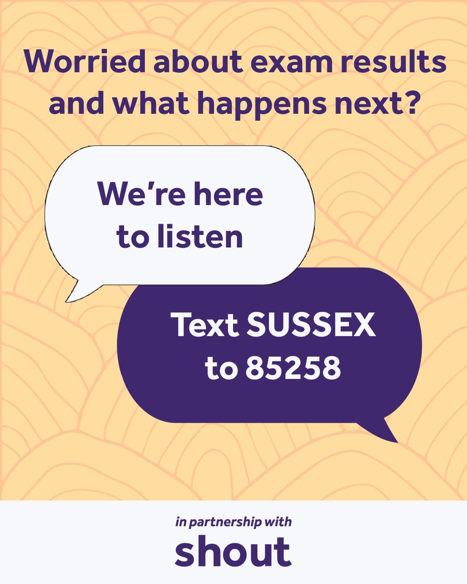SPFT_NHS's tweet photo. It's normal to feel some anxiety around your exams, especially if you didn't get the results you wanted. If things feel overwhelming, you can talk to a mental health professional for free, confidential support by texting SUSSEX to 85258 - available 24 hours a day, 7 days a week. https://t.co/d1CrpxTJ2C