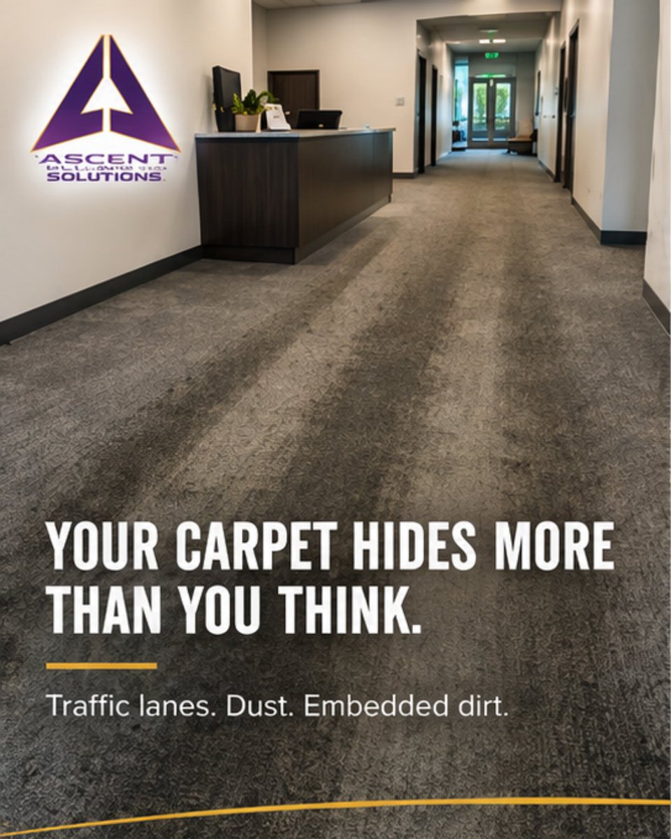 AscentCleaning's tweet photo. Your commercial carpet can look clean while hiding years of traffic buildup and embedded dirt.

Clean carpet. Better first impression.

Book an ACS walkthrough.

#CommercialCleaning #FacilityManagement #CarpetCleaning https://t.co/hPJytknTXc