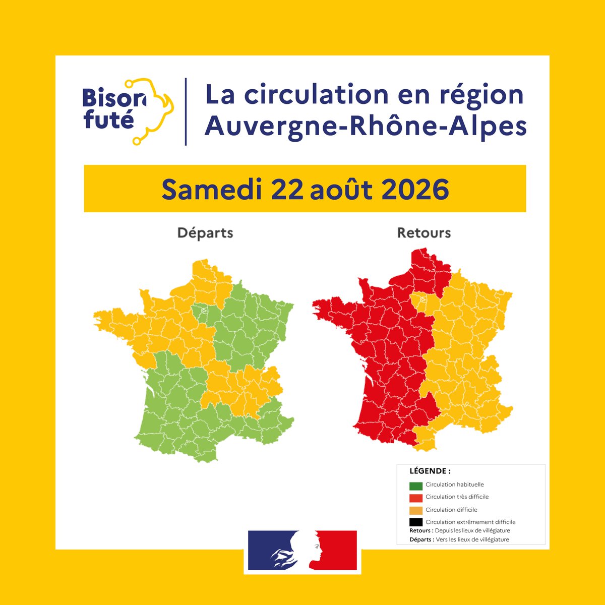 Image de Préfet de région Auvergne-Rhône-Alpes et du Rhône - #BisonFuté | La circulation sera particulièrement difficile sur les routes en Auvergne-Rhône-Alpes c