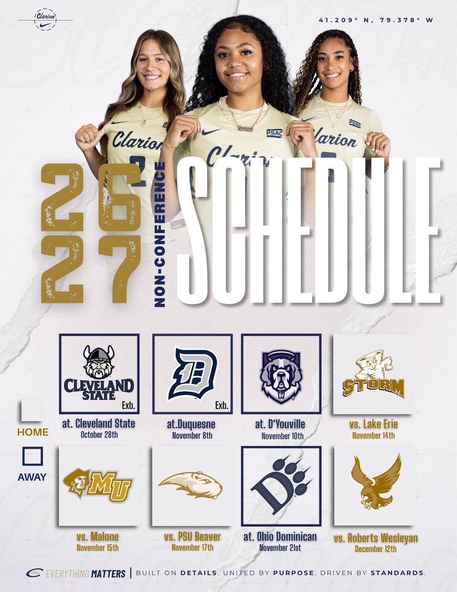 clarion_wbb's tweet photo. SCHEDULE DROP. 💥🗓️

The 2026–27 schedule is officially here. 🦅🏀

Mark your Calendars‼️

#EverythingMatters #ClarionWBB #WingsUp🦅 https://t.co/91l6LhYsdF