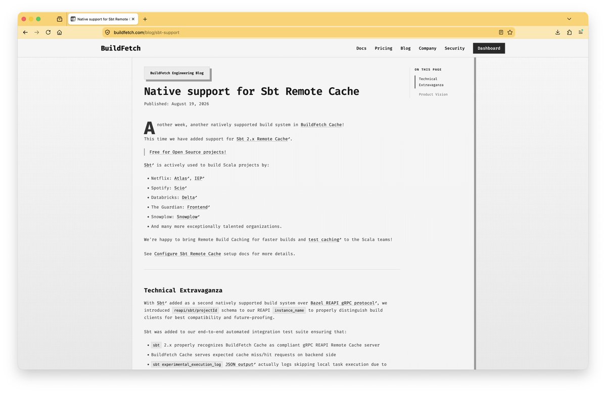 buildfetch's tweet photo. ⚡ BuildFetch now natively supports sbt Remote Cache.

Faster @scala_lang builds &amp; Test caching.

Free for Open Source. https://t.co/b7XUSMupTn