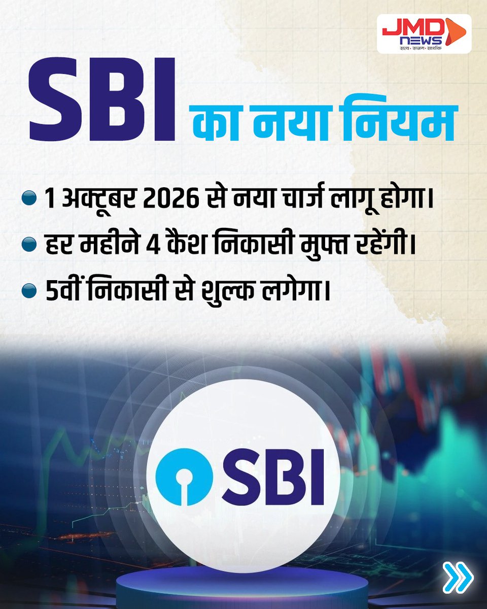 jmdnewsflash's tweet photo. #BankRules | SBI ग्राहकों के लिए जरूरी खबर! 1 अक्टूबर से Cash Withdrawal पर नया चार्ज
#SBI #SBINews #SBIRules #SBIAccount #CashWithdrawal #BankingNews #NewBankRules
1/5 https://t.co/wW1N9F6CbE
