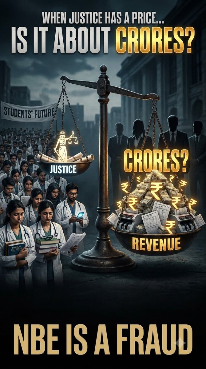 IndrajitDeo1's tweet photo. If compensation is denied while thousands of FMGs are forced to reappear, one question remains:

Is this about justice, or about crores?

If money isn’t the reason, then show us the reason.

Clearly money is the only reason as the remaining 32,000 FMGs will give the exam again and more fresh graduates will add in the upcoming exam session so @NBEMS_Official will get huge profit by not compensating afterall Money is more important that student's future 

#FMGE2026 #FMGEJustice #NBEMS #NBE #JusticeForFMGs #FMGs