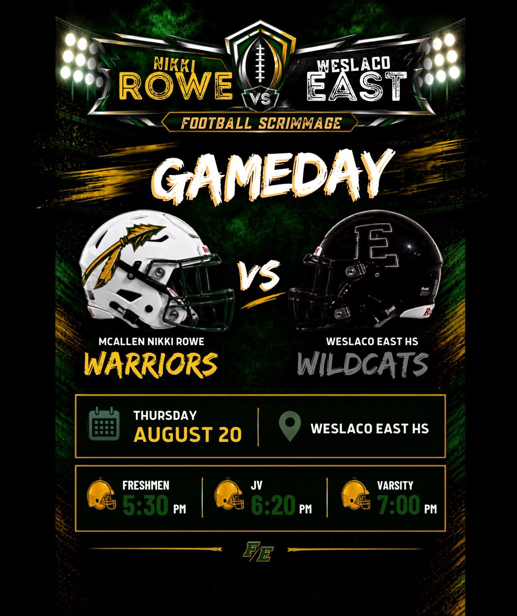 Nrhs_football's tweet photo. Come get your first look at the 2026 Nikki Rowe Warriors! 

Join us tonight as we head to Weslaco East for our first scrimmage of the season. Come out, support our guys, and get an early look at what we’ve been building.

See you tonight, Warrior Nation!
#txhsfb https://t.co/uFTei5xqJJ