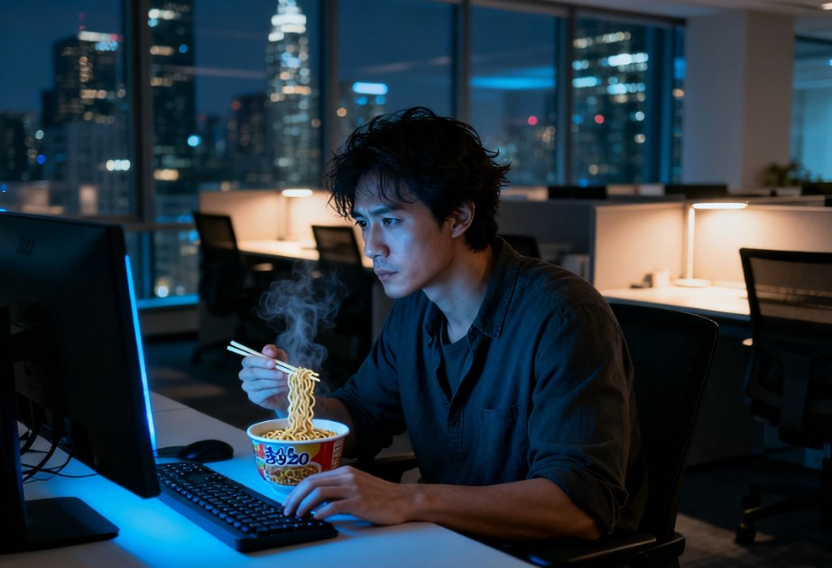 stokerblog's tweet photo. Just wrapped up another late night at the office — my desk lamp’s been working overtime too, at least the instant noodles on my desk taste way better than usual tonight. https://t.co/WpXvBwTYjF
