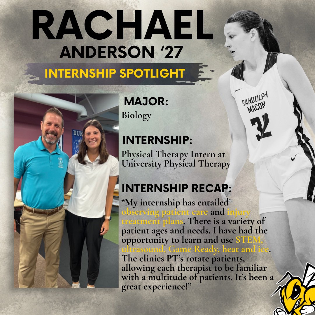 RMCWBB's tweet photo. ☀️Summer Internship Spotlight 💼 

Senior Rachael Anderson had the opportunity to work as a physical therapy intern at University Physical Therapy in Roanoke this summer. She observed patients of a variety of ages/needs as well as assisted the clinics PT’s with multiple tasks! https://t.co/CqEkYsGaFE