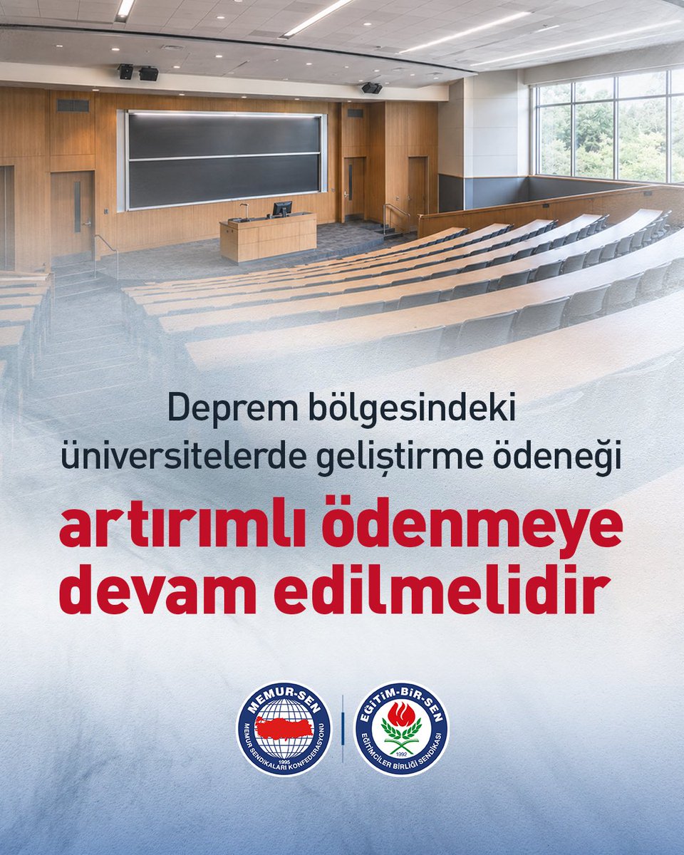 EgitimBirSen's tweet photo. DEPREM BÖLGESİNDEKİ ÜNİVERSİTELERDE GELİŞTİRME ÖDENEĞİ ARTIRIMLI ÖDENMEYE DEVAM EDİLMELİDİR

Eğitim-Bir-Sen olarak Cumhurbaşkanlığı Personel ve Prensipler Genel Müdürlüğü’ne başvurarak, Hatay, Malatya ve Kahramanmaraş’taki üniversitelerde görev yapan öğretim elemanları için yüzde 250 oranında uygulanan geliştirme ödeneğinin aynı oran üzerinden devam ettirilmesini talep ettik.

▪️ Hatay, Malatya ve Kahramanmaraş için uygulanan yüzde 250 oranındaki artırımlı ödeme Eylül 2026’da sona erecektir.

▪️ 2023 Şubat depremlerinin yol açtığı yıkım ile çalışma ortamlarındaki yoksunluk ve yetersizlikler, deprem bölgesindeki üniversitelerden diğer üniversitelere personel göçüne neden olmuştur. Bu olumsuz gidişatın önlenmesinde, bölgede görev yapmayı teşvik eden artırımlı geliştirme ödeneğinin devamı önem taşımaktadır.

▪️ Geliştirme ödeneği oranlarının, yine en az 18 ay süreyle olmak üzere yüzde 250 oranında uygulanmasına devam edilmesi noktasında düzenleme yapılmalıdır.

Haberi okumak için: https://t.co/9QN0Fp793I