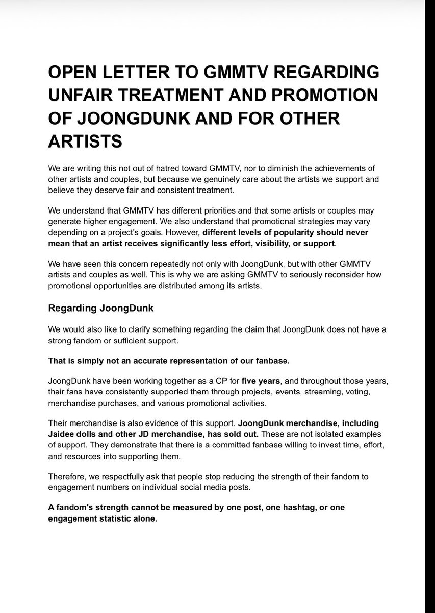 ValerieAustria2's tweet photo. OPEN LETTER TO GMMTV REGARDING
UNFAIR TREATMENT AND PROMOTION
OF JOONGDUNK AND FOR OTHER
ARTISTS IN GMMTV https://t.co/JFRM5FYdVX