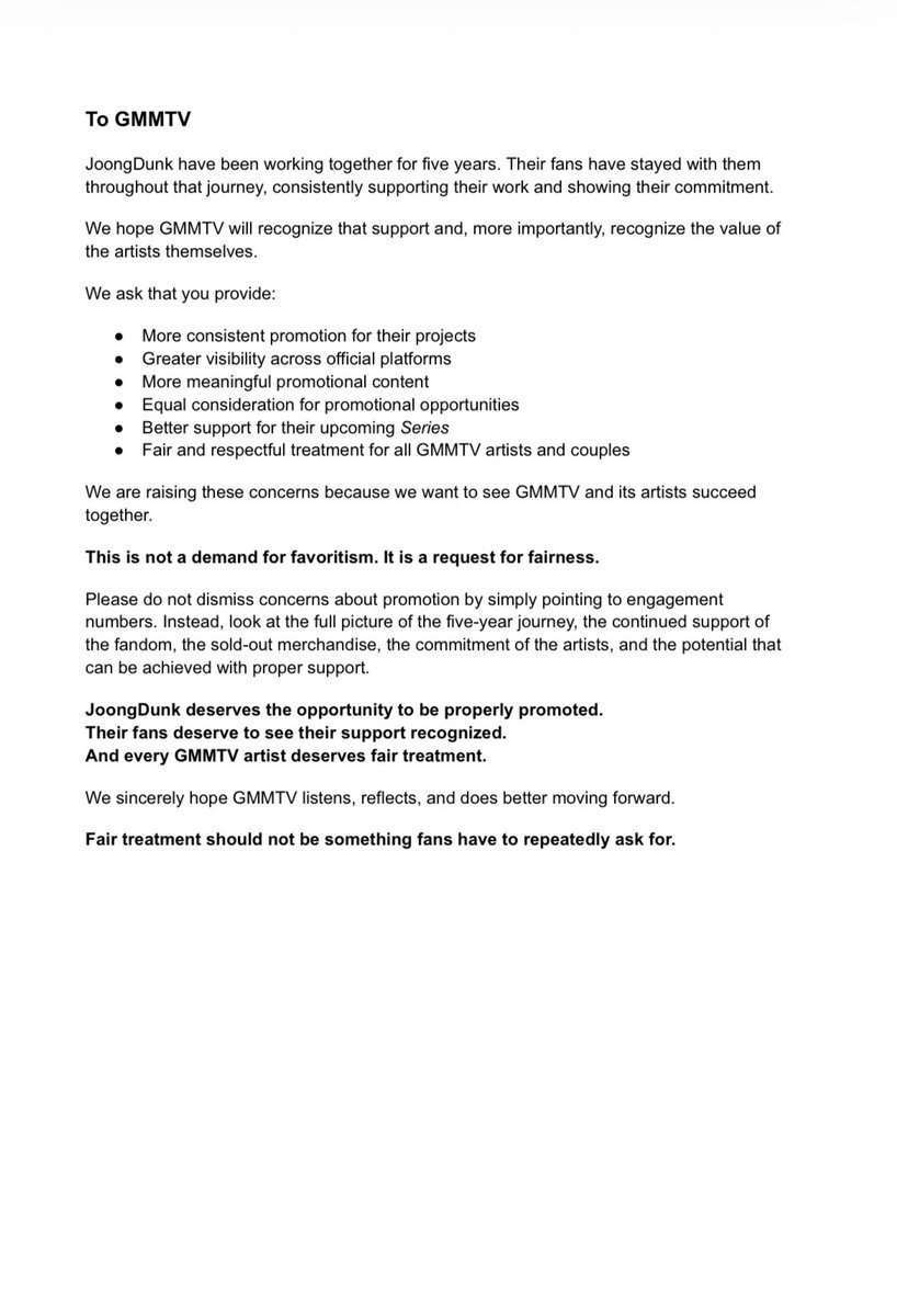 ValerieAustria2's tweet photo. OPEN LETTER TO GMMTV REGARDING
UNFAIR TREATMENT AND PROMOTION
OF JOONGDUNK AND FOR OTHER
ARTISTS IN GMMTV https://t.co/JFRM5FYdVX