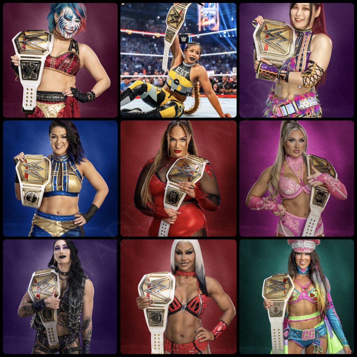 FadeAwayMedia's tweet photo. Every modern WWE Women’s Champion: 

Who do you believe has the most memorable reign out of everyone listed here? 

Which one is the best? 

🤔🍿 https://t.co/OHn7hIObG5