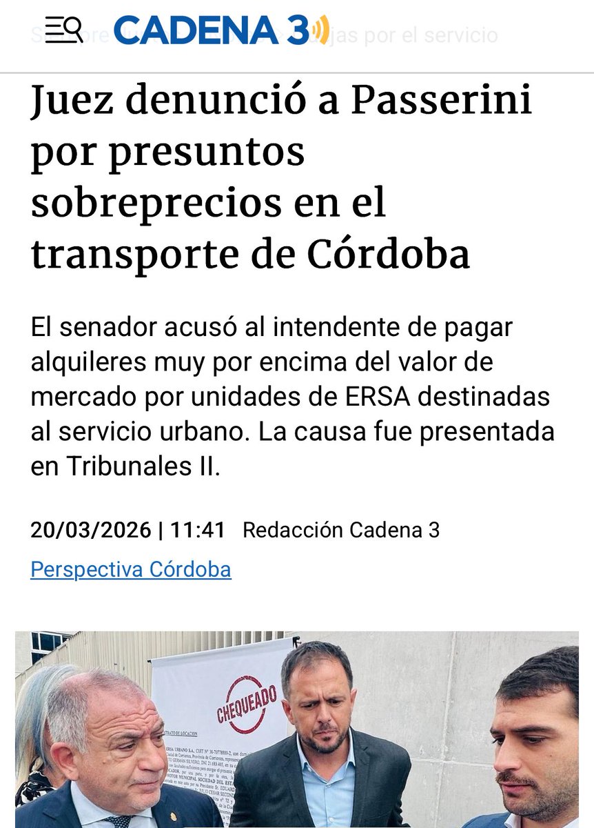 MartinJuez's tweet photo. Pero ¿cómo? Si alquilaron 350 colectivos supuestamente nuevos para sumarlos al sistema de transporte por un valor de 2.500.000 cada uno. O sea, por lo que pagaron, un 200% más del valor de mercado por cada colectivo, deberíamos tener el tren bala como sistema de transporte.

Cierto, me olvidaba: de todos esos colectivos, 150 no funcionaban. O sea, el intendente Passerini alquiló 150 colectivos truchos por 12.000 millones de pesos, con un sobreprecio de 7.000 millones que nadie sabe dónde quedó, y nos sorprendemos de que las cosas estén así en la ciudad de Córdoba.

Hicimos la denuncia, pasaron más de 7 meses y ahí siguen, sin darle una respuesta a los cordobeses.

Esta es la Córdoba del peronismo. En 2027 se tienen que ir.