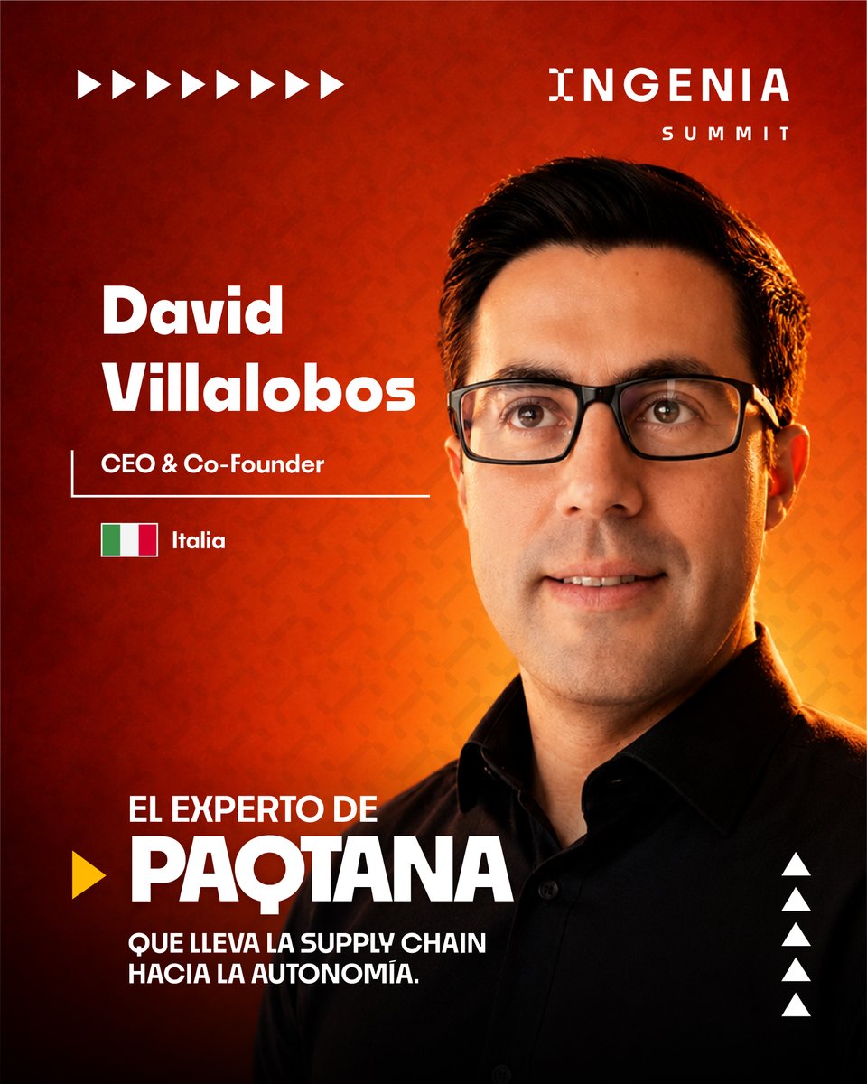 IngeniaSummit's tweet photo. La Supply Chain está cambiando y la IA está acelerando ese cambio. 🚀
David Villalobos, CEO &amp; Co-Founder de Paqtana, se suma a #IngeniaSummit2026 para hablar del futuro de una cadena de suministro más inteligente y autónoma. 📦🤖

🎟️ https://t.co/ktjnm9RCey https://t.co/tEZWasqJH3