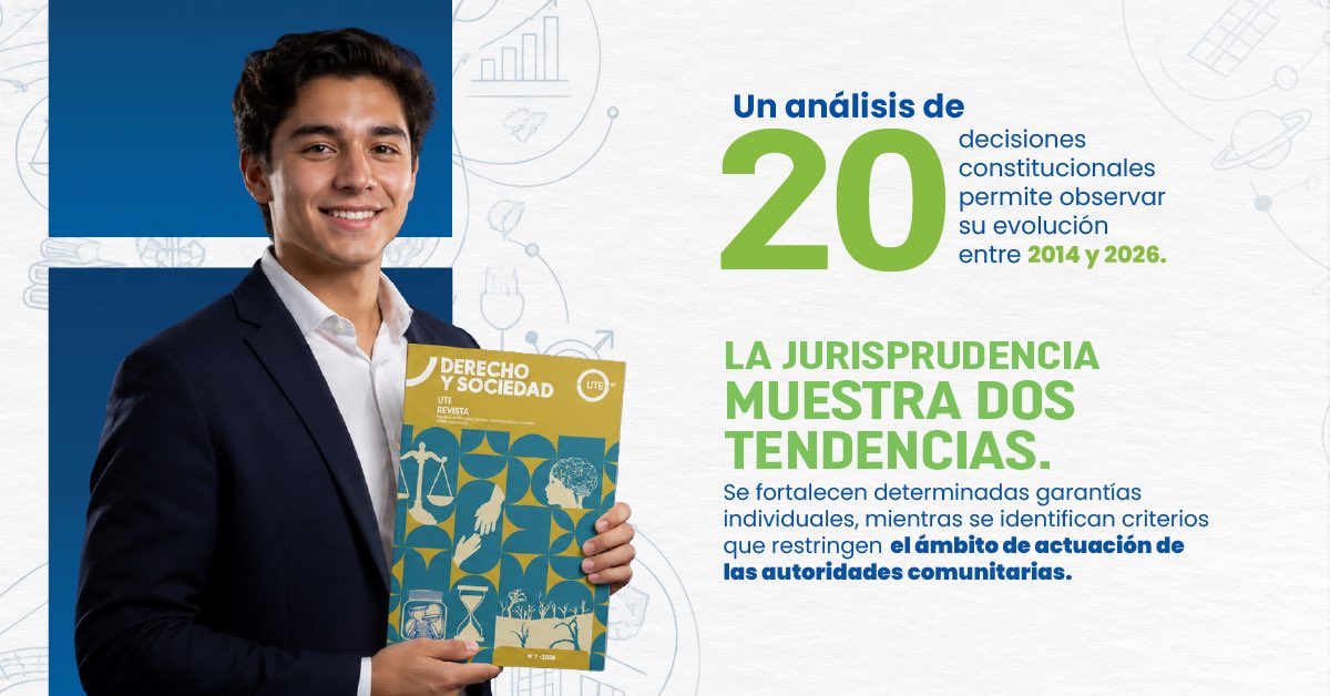 UTEoficial's tweet photo. ¿Qué ha cambiado en la jurisdicción indígena en Ecuador?

A partir del análisis de 20 decisiones de la Corte Constitucional emitidas entre 2014 y 2026, la investigación identifica dos tendencias en la jurisprudencia: el desarrollo de garantías individuales para las personas indígenas y criterios que restringen el ámbito de actuación de las autoridades comunitarias.

¿Cómo se relacionan ambas tendencias y qué implicaciones tienen para la jurisdicción indígena en Ecuador?

Jeaneth del Pilar Pérez aborda esta cuestión en el artículo “Jurisdicción indígena y Corte Constitucional en Ecuador: la redefinición de sus límites materiales”, publicado en la Revista Derecho y Sociedad UTE · N.º 7.

📖 Conoce el análisis completo en el enlace: https://t.co/BhGNMac92j

#REDUTE | ¿Conoces a alguien a quien podría interesarle este artículo? Pásala a tu red.

#JusticiaIndígena #PluralismoJurídico #DerechosDeLosPueblos #Interculturalidad #SomosUTE