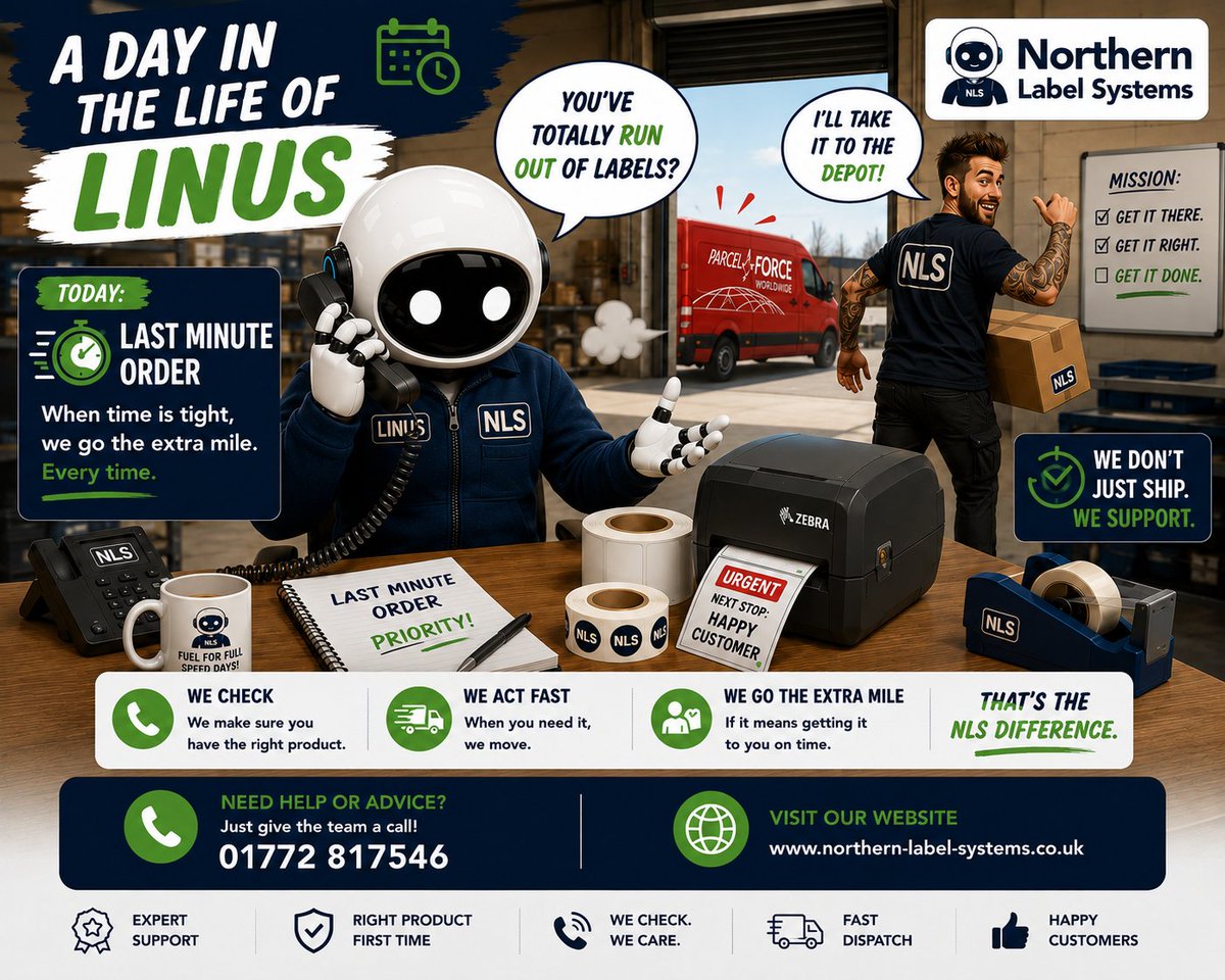 nls_labels's tweet photo. 📦 A Day in the Life of Linus
"You've totally run out of labels?"
It happens more often than you'd think!
Because sometimes great customer service means going the extra mile.
#adayinthelife #Labels #customerservice #SmallBusiness #NorthernLabelSystems https://t.co/s6Y5WMzMC5