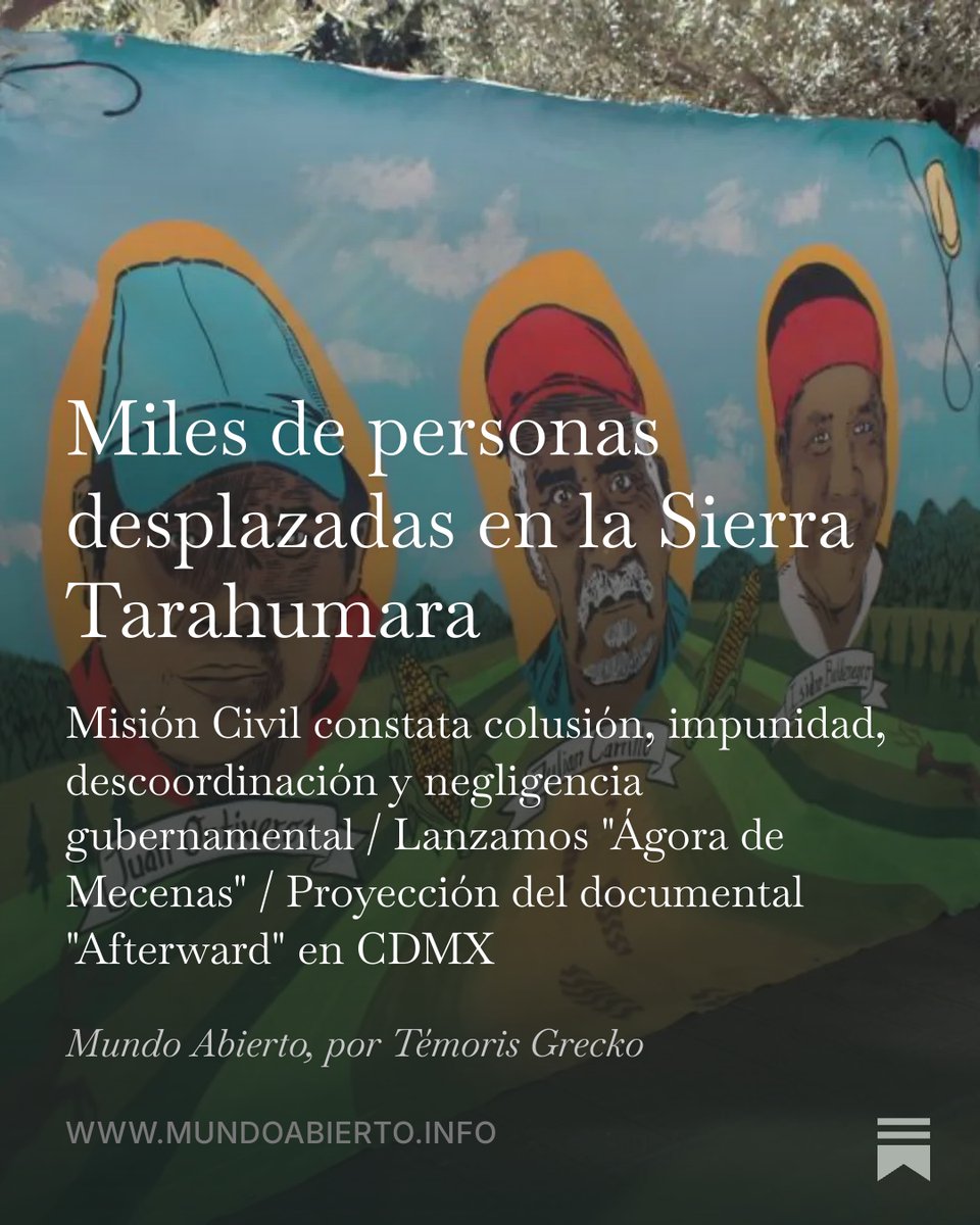 temoris's tweet photo. A causa de la violencia criminal, miles de personas han sido obligadas a dejar sus hogares y sus poblados para marchar a malvivir como refugiadas en las ciudades en la Sierra Tarahumara, en Chihuahua, el estado más grande de México.

Una Misión Civil de Observación, compuesta por organizaciones como @SerapazMexico, @Tlachinollan y la @RedTDT, documentó colusión, impunidad, descoordinación, negligencia y abandono por parte de los tres niveles de gobierno.

Conoce la situación, con detalles del caso del ejido Coloradas de la Virgen:
VIDEO: https://t.co/4KloSbwqcA
TEXTO: https://t.co/J2qcMOP1xw