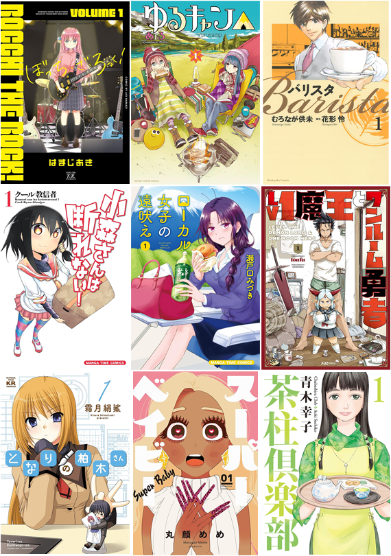 comimon_manga's tweet photo. 「ぼっち・ざ・ろっく！」「ゆるキャン△」「バリスタ」など芳文社コミックが99円セール（9/3まで）

人気作をピックアップしました！

・ぼっち・ざ・ろっく！（はまじあき）
1～4巻各99円（既刊8巻） https://t.co/dfJ19pDrqi

・ゆるキャン△（あｆろ）
1～9巻各99円（既刊18巻） https://t.co/fqRVRXFClR

・月曜日の空飛ぶオレンジ。［完結］（あｆろ）
全2巻各99円 https://t.co/IAj3fHOrYw

・バリスタ［完結］（むろなが供未×花形怜）
全10巻各99円 https://t.co/vYqJ1vQfTB

・小森さんは断れない！［完結］（クール教信者）
全13巻各99円 https://t.co/a5lQxmLFBT

・ローカル女子の遠吠え（瀬戸口みづき）
1～6巻各99円（既刊12巻） https://t.co/AQjSGrnDBu

・Ｌｖ１魔王とワンルーム勇者［完結］（toufu）
全11巻各99円 https://t.co/UyERieGZs8

・となりの柏木さん［完結］（霜月絹鯊）
全12巻各99円 https://t.co/2yAVYv5Wuk

・スーパーベイビー（丸顔めめ）
1～4巻各99円（既刊6巻） https://t.co/ygP6CGNcN4

・茶柱倶楽部［完結］（青木幸子）
全8巻各99円 https://t.co/QCw1r85soI

・彼女ガチャ［完結］（吉宗）
全8巻各99円 https://t.co/27Za7pXXa9

まだまだあります！芳文社99円をすべて見るのは↓こちらから！
https://t.co/MLh1dDw1De