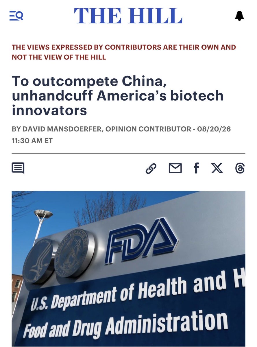 Dpmansdo's tweet photo. My latest in @thehill - 

“Making America Healthy Again isn’t just about discovering new ways to be healthy. It’s about creating conditions that allow innovation to reach patients.” https://t.co/ErD8zQI28F