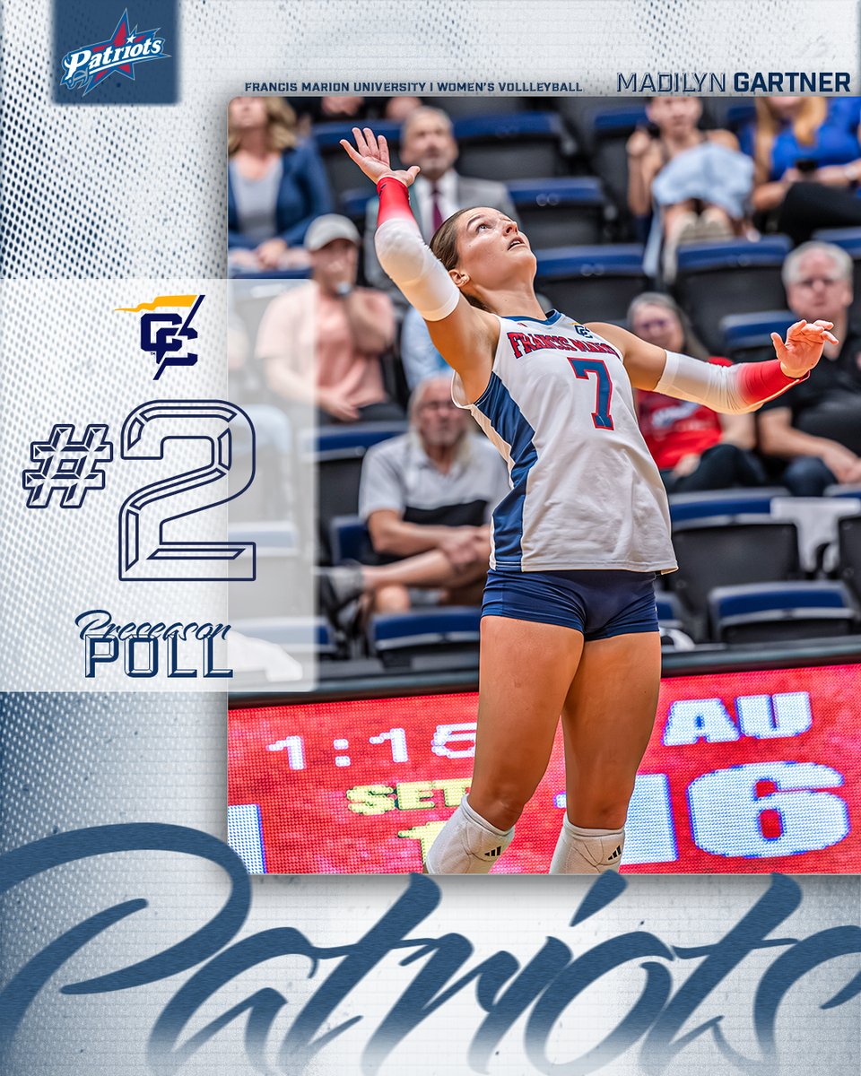 FMUSports's tweet photo. VB: The Patriots were tabbed second in the preseason Conference Carolinas poll released on Thursday!
FMU begins the 2026 slate on Fri., Aug. 28 vs. Valdosta State in Hartsville, SC, at 2 p.m.
Details๐: https://t.co/X5nKnEQlW5
#SwampEm #GoPatsGo @FMUVolleyball https://t.co/VCY8Vqry3D