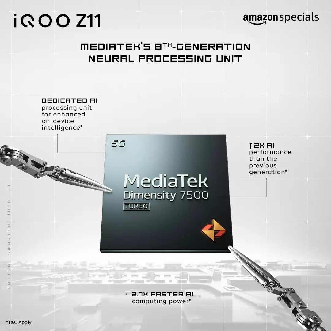 HasratSingh8's tweet photo. ⚡ Hype

The iQOO Z11 is finally here. 🔥

Dimensity 7500 Turbo
1.5K 144Hz AMOLED
7050mAh Battery
50MP Sony IMX882 OIS
IP68 + IP69

Not just a Z-series upgrade.
This one means business. 👀

#iQOOZ11 #PowerToWin https://t.co/UM6Zt2iadL