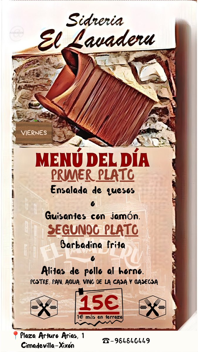 elavaderu's tweet photo. 🍽️ Menú Viernes 21-8-2026 🍽️#cimadevillagijón #Xixón #Gijón #Asturies💙💛 #Asturias https://t.co/vdEyQYxHlr