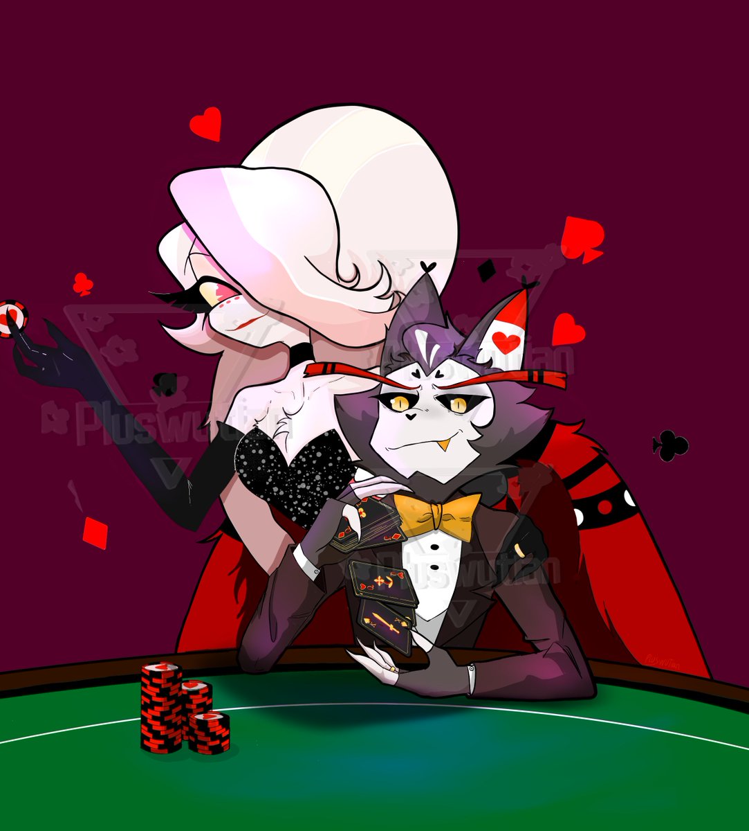 pluswutian's tweet photo. Hazbin Hotel casino twins🐱🕷

Thanks for the drawing tips,@Zhxhxn2Zhxhxn @sidianyu!! 
#Hazbin_HotelArt #husk #angeldust #huskerdust https://t.co/2McghM5Md4