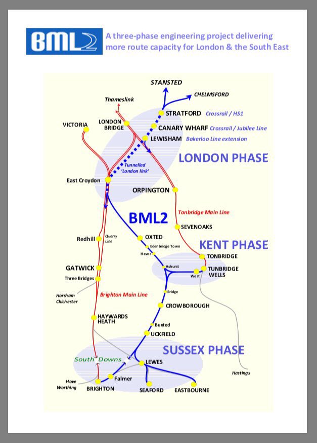 BML2INFORMATION's tweet photo. Let’s take a moment to acknowledge the potential benefits of the phased construction of the Sussex &amp; Kent phases of BML2?
East Sussex-West Kent linked by rail plus easier access to London (&amp; even more importantly) Brighton!
Work, Education, Football, Shops &amp; leave the car behind! https://t.co/ntrGnCK6TR